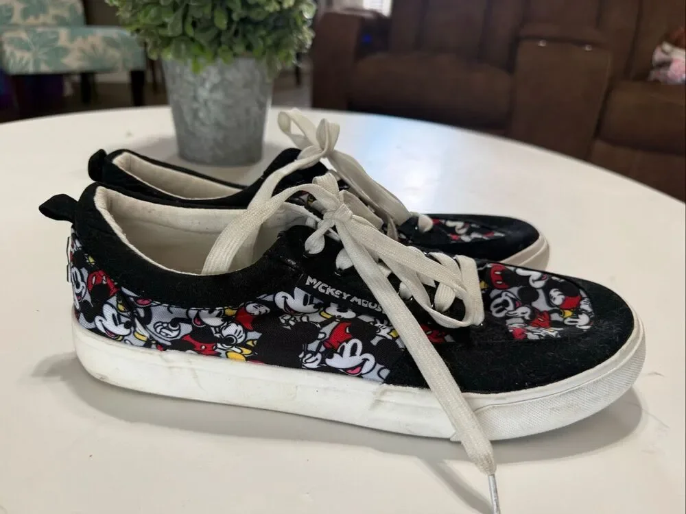Disney Ground Up Mickey Mouse Print Mens Low Top Canvas Sneakers Black Size 11.5
